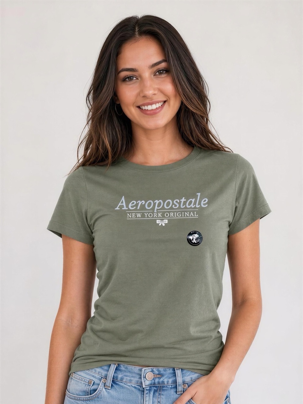 Aeropostale‎ Olive Green Logo Tee with White Script